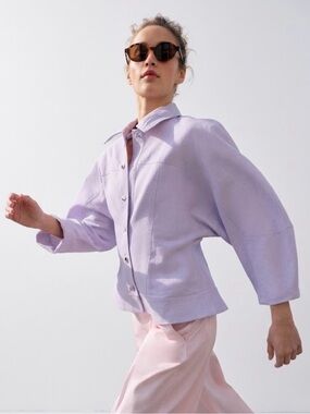 NWT Zara Woman Bloggers Fav LINEN BLEND JACKET WITH PUFF SLEEVES Size XS